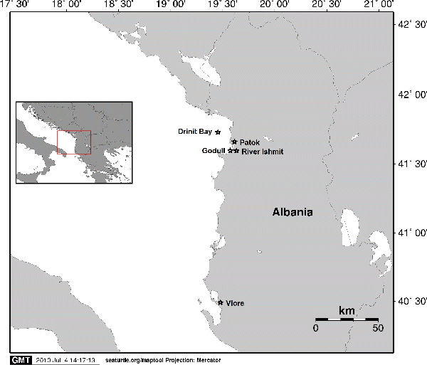 Fig. 1. Map showing Drinit Bay. Compiled using the Maptool Programme. (Maptool is a product of Seaturtle.org)